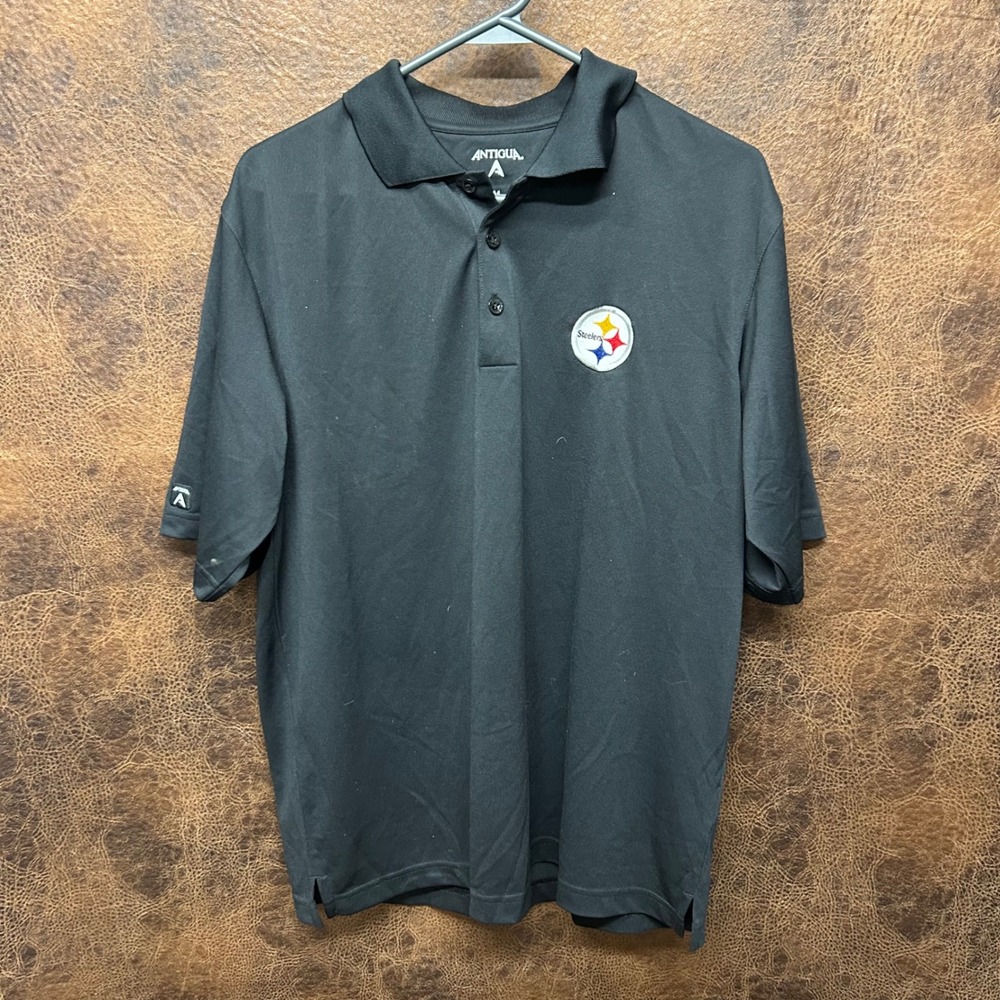 Steelers Pittsburgh Embroidered Black Golf Polo Mens Medium Casual Football